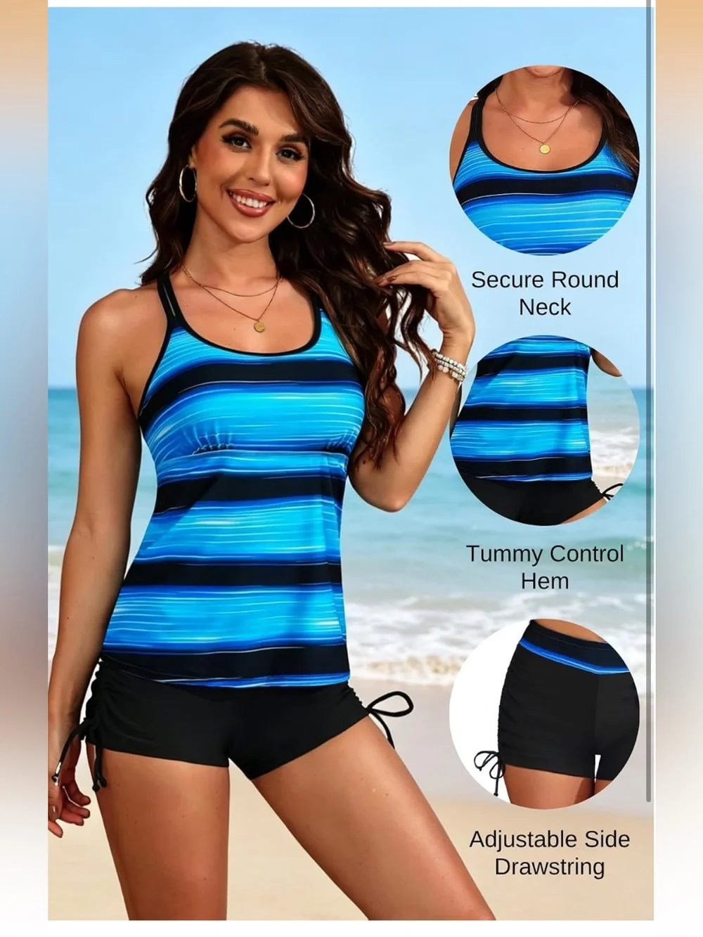 Tankini Swimsuit Athletic Two Piece Tummy Control W/Shorts Modest Tank Top XL